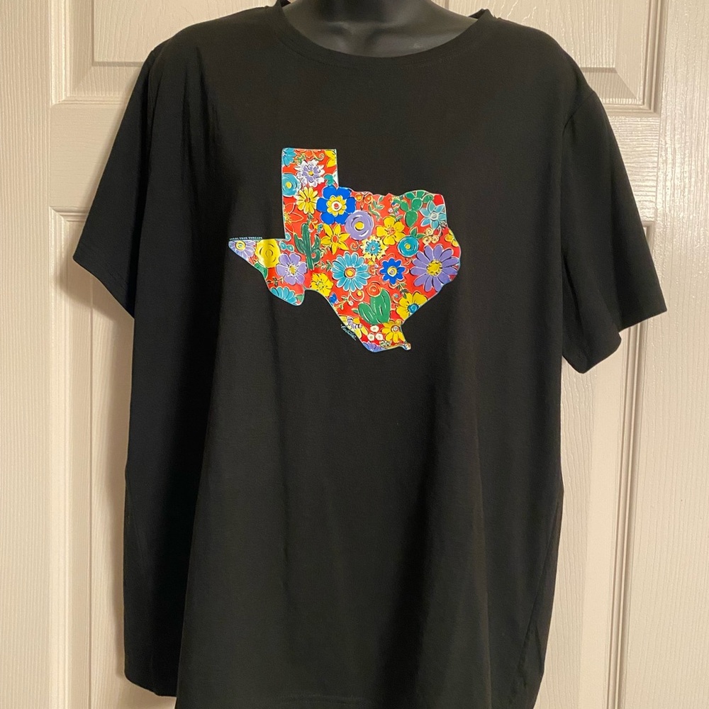 Black T-Shirt with Floral Texas Design